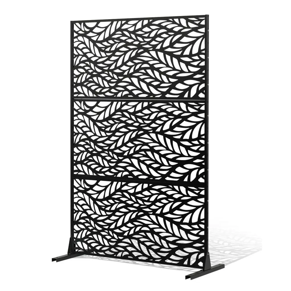 3-Panel Black Steel Outdoor Privacy Screen, 47W x 72H, Freestanding for Garden, Patio or Balcony