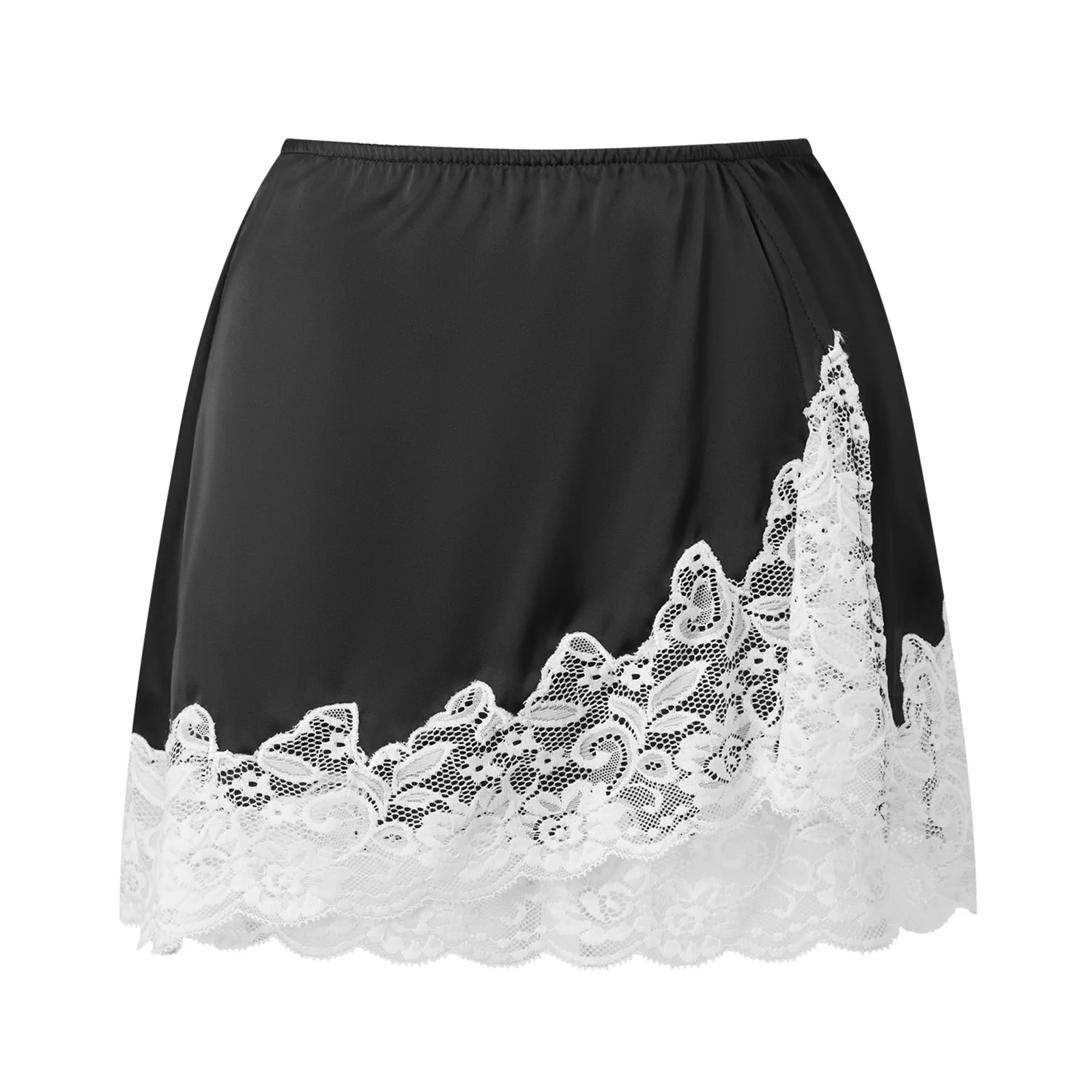 Womens Lace Trim Mini Skirt Casual Loose Fit Stylish Solid Color High Waist Short Skirt for Daily Life Club Party and More