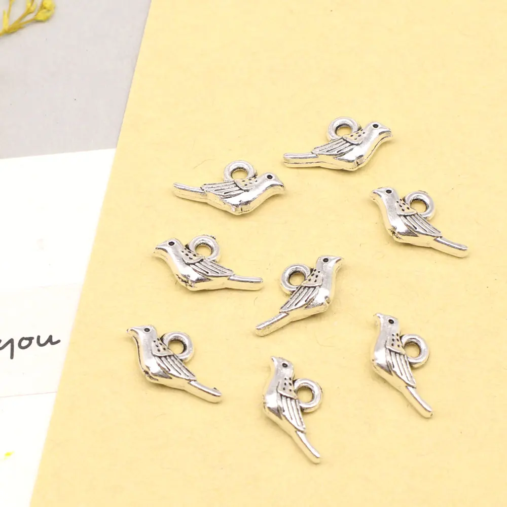 Jewels For Crafts Accessori For Woman Charms Birdie Antique Silver Color Man Pendant 7x12mm 30pcs