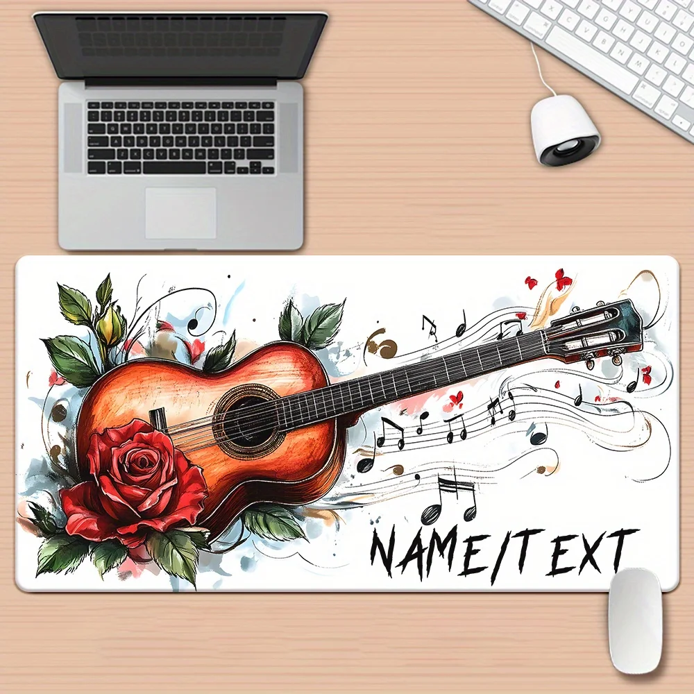 

Большой игровой коврик для мыши XXL Guitar Rose Music Note, расширенный настольный коврик с возможностью нанесения индивидуального текста для офиса и дома