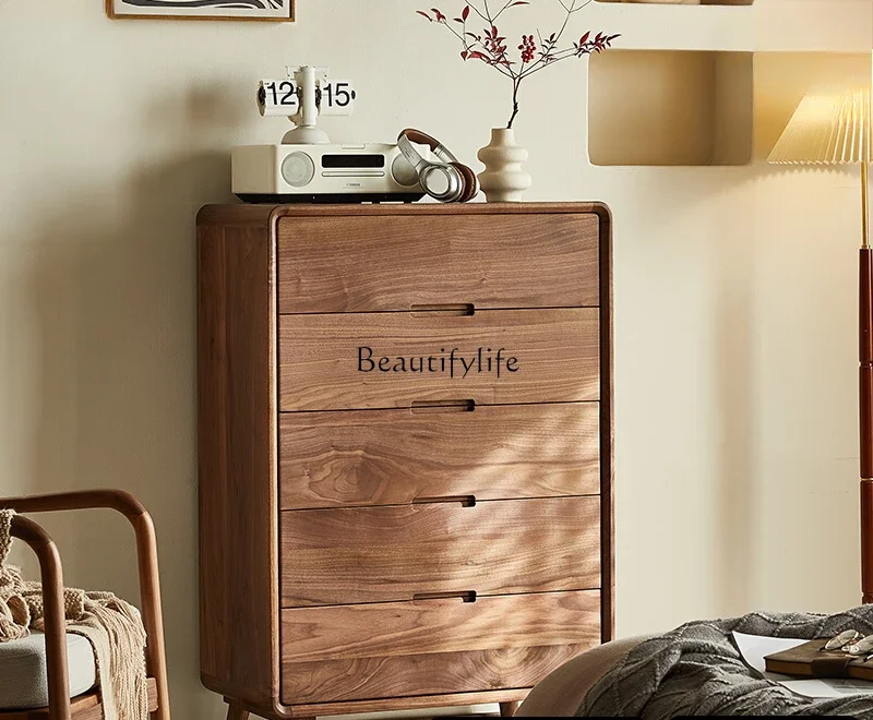 

North American black walnut solid wood chest of drawers against the wall storage household living room storage cabinet