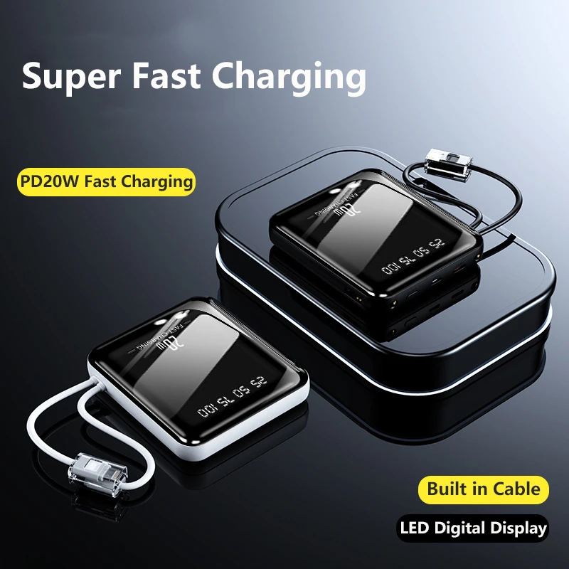 

20W Power Bank 20000mAh with USB-C Cable Fast Charge External Battery Mini Powerbank for iPhone 17 16 pro Xiaomi Samsung Huawei