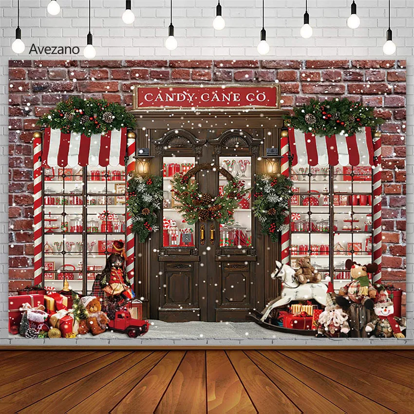 

Christmas Backdrops for Photography Candy Cane Co Toy Snowflake Wreath Brick Wall Kids Portrait Background Decor Photo Studio