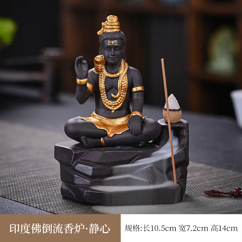 

Purple Clay Backflow Tools Indian Buddha Statue Middle Eastern Style Incense Sandalwood Burner