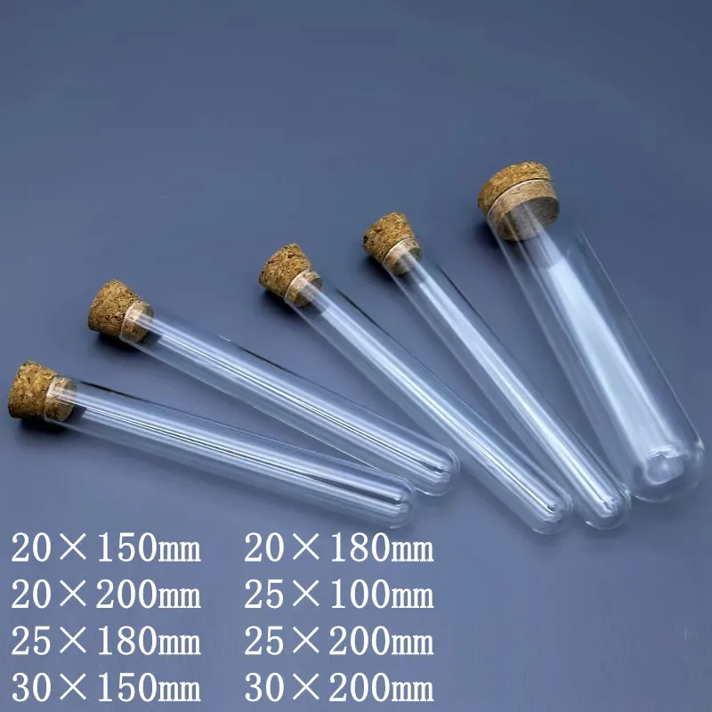 

10Pcs/Lot Lab OD20mm 25mm 30mm Chemistry Thickened Glass Test Tube With Cork Or Wedding Gift Vials Laboratory Supplies