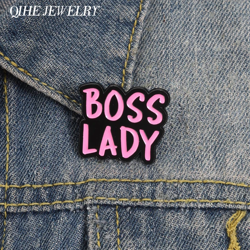 BOSS LADY Enamel Pin Sweet Cool Independent Women Office Workers Brooch Bags Hat Pin Lapel Badge Fashion Jewelry Gift for Girls