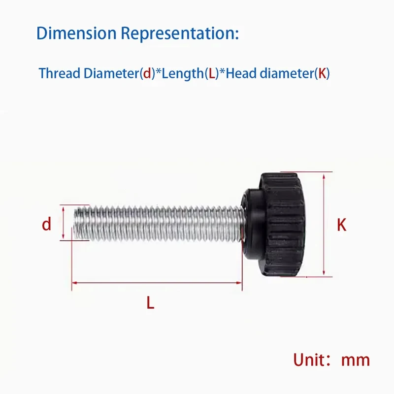 

M4-M10 Carbon Steel Straight Handle Knurled Thumb Screws / Plastic Round Head Hand Twist Knobs for Tool-Free Fastening