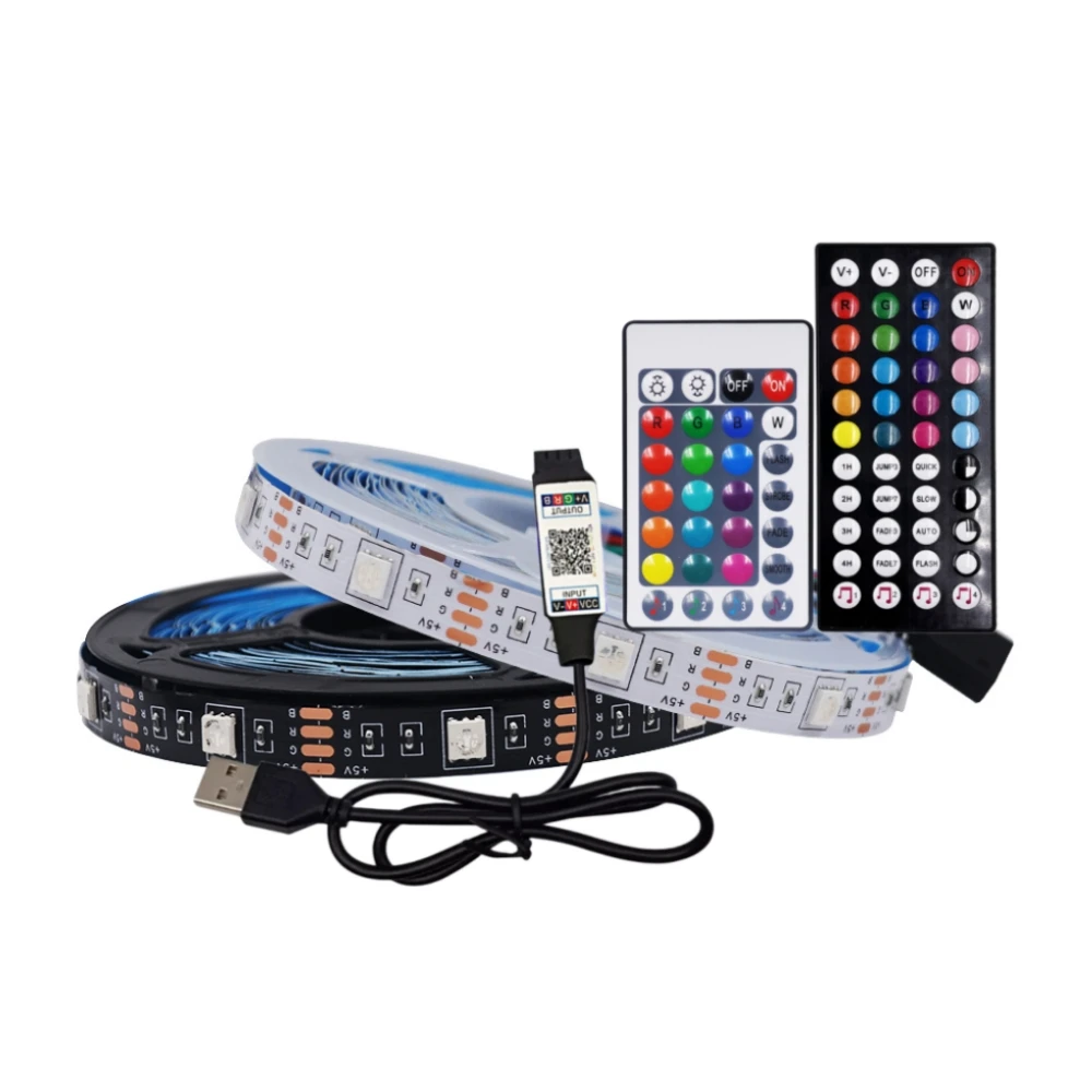 5M 10M USB RGB LED Strip Ribbon TV Backlight 5V Bluetooth Voice Control Lamp Tape Desktop Diode 3M Self-adhesive 5050 30LEDs/M