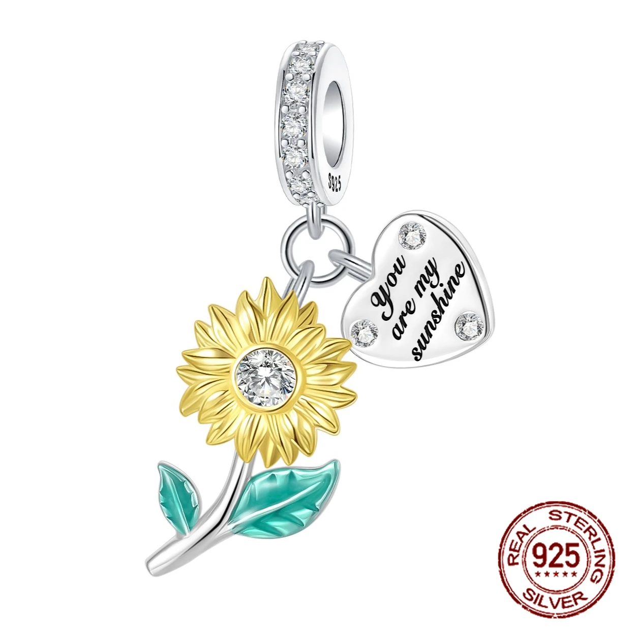 

925 Sterling Silver You Are My Sunshine Sunflower Commemorate Pendant Charm Fit Original Charms Bracelets Women DIY Jewelry Gift