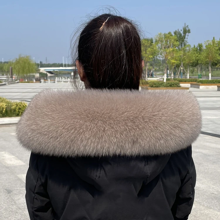 100% Real Fox Fur Collar Neck Warmer Fur Scarves Winter Parkas Coat Hood Fur Trims Strips Genuine Fur Scarf Shawls Black Collar