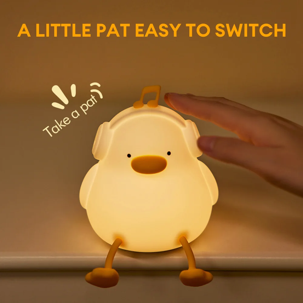 Cute Duck Silicone LED Night Light Pat Control Timing Night Lamp 3-Level Dimmable Bedroom Sleep Nightlight for Children