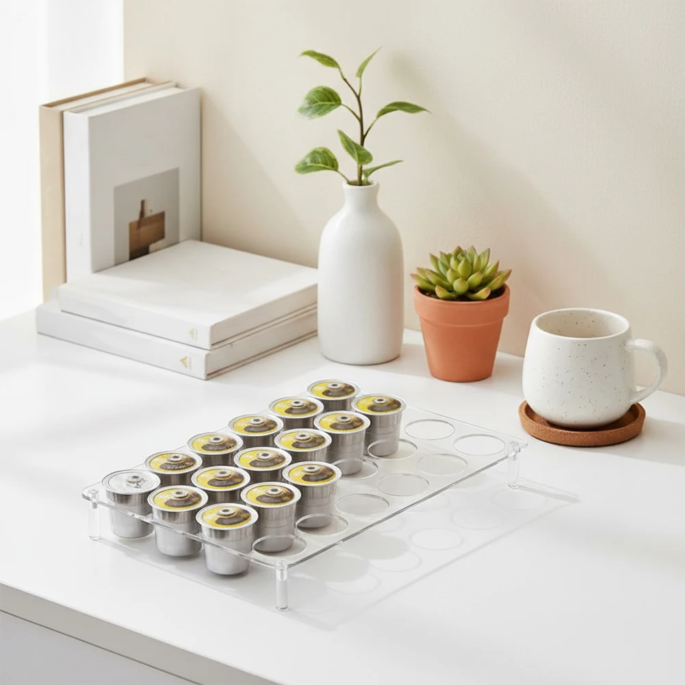 Coffee Capsules Display Rack Acrylic Transparent Large Capacity Coffee Cups Holder Organizer Storage Shelf Kitchen Countertop
