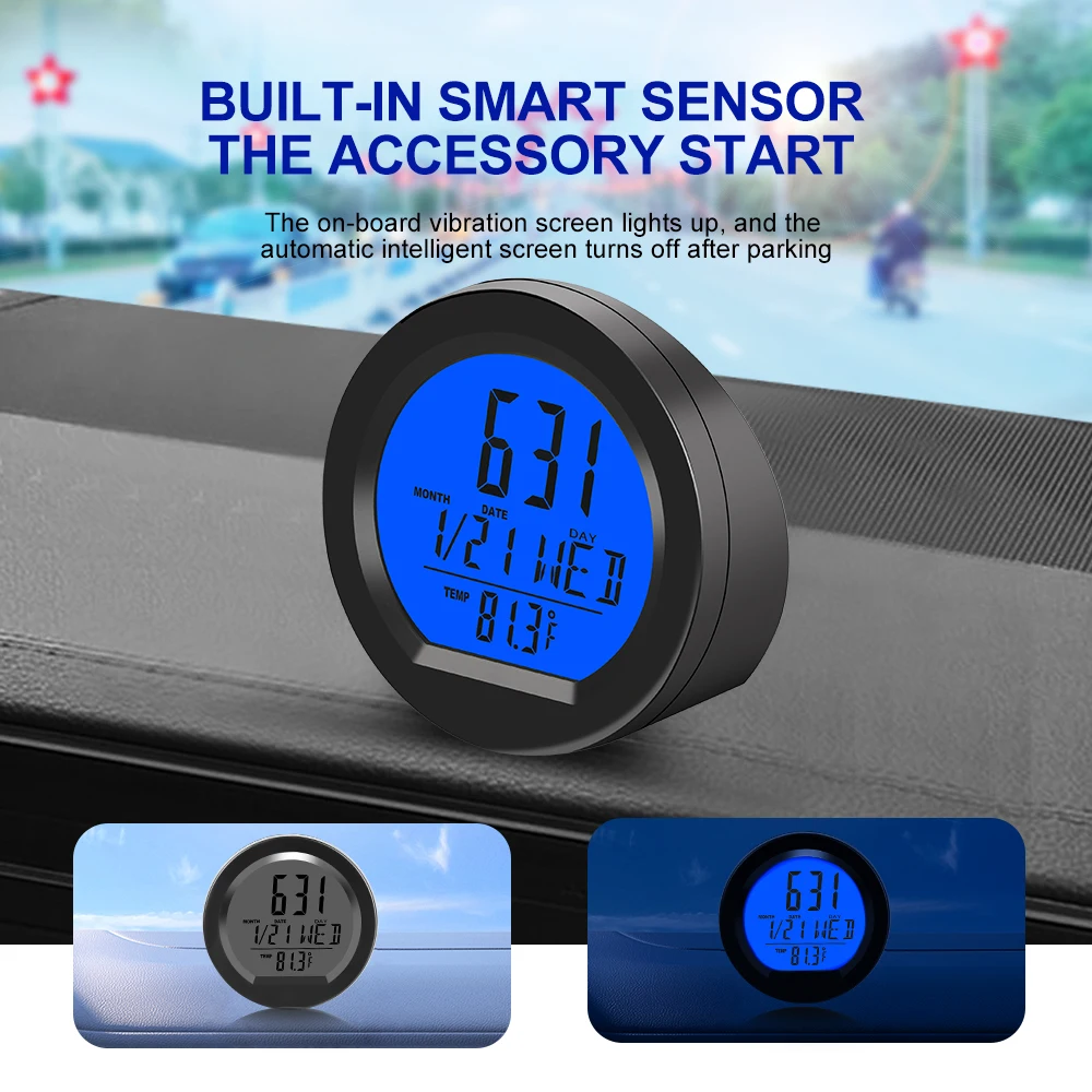 Solar Car Clocks For Dashboard Digital LCD Clock & Temperature Time Display Dashboard Clocks Backlight Electronic Screen Clock