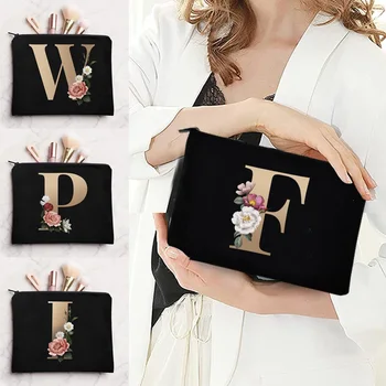 Make-up-Tasche, tragbar, für Reisen, Kosmetik, Kulturbeutel, Reißverschlusstaschen, Toilettenartikel, Organizer, Bleistiftbeutel, Geldbörse, Tasche mit goldenem Initialen-Aufdruck