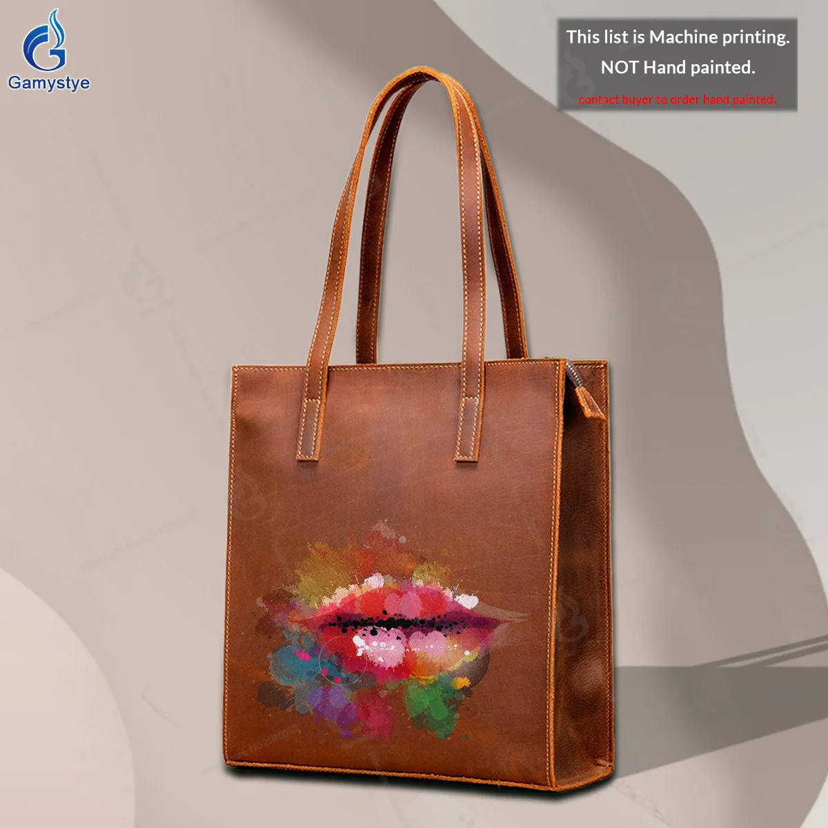 

Art Print Customize Tote Colored lip Women Bags Messenger Crossbody Handbags 100% Cowhide Leather Gold Lock Hardware Fashion New