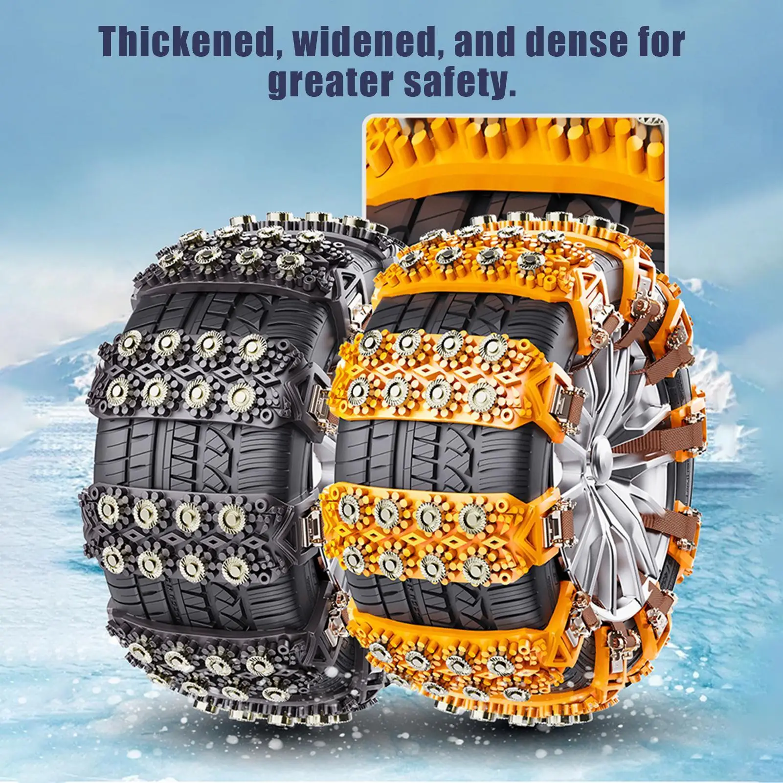 Tire Chains for Cars 8-pieces Heavy-Duty Traction Anti Skid Snow Chains Fit 6.5-9.65-inch Tires for SUV Truck RV Pickup Minivan