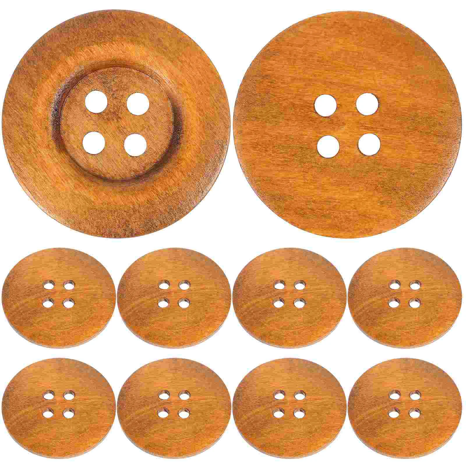 10 Pcs Round Solid Buttons Sports Decor Crafts Coat for Crafting Wide Side Wooden 4 Holes