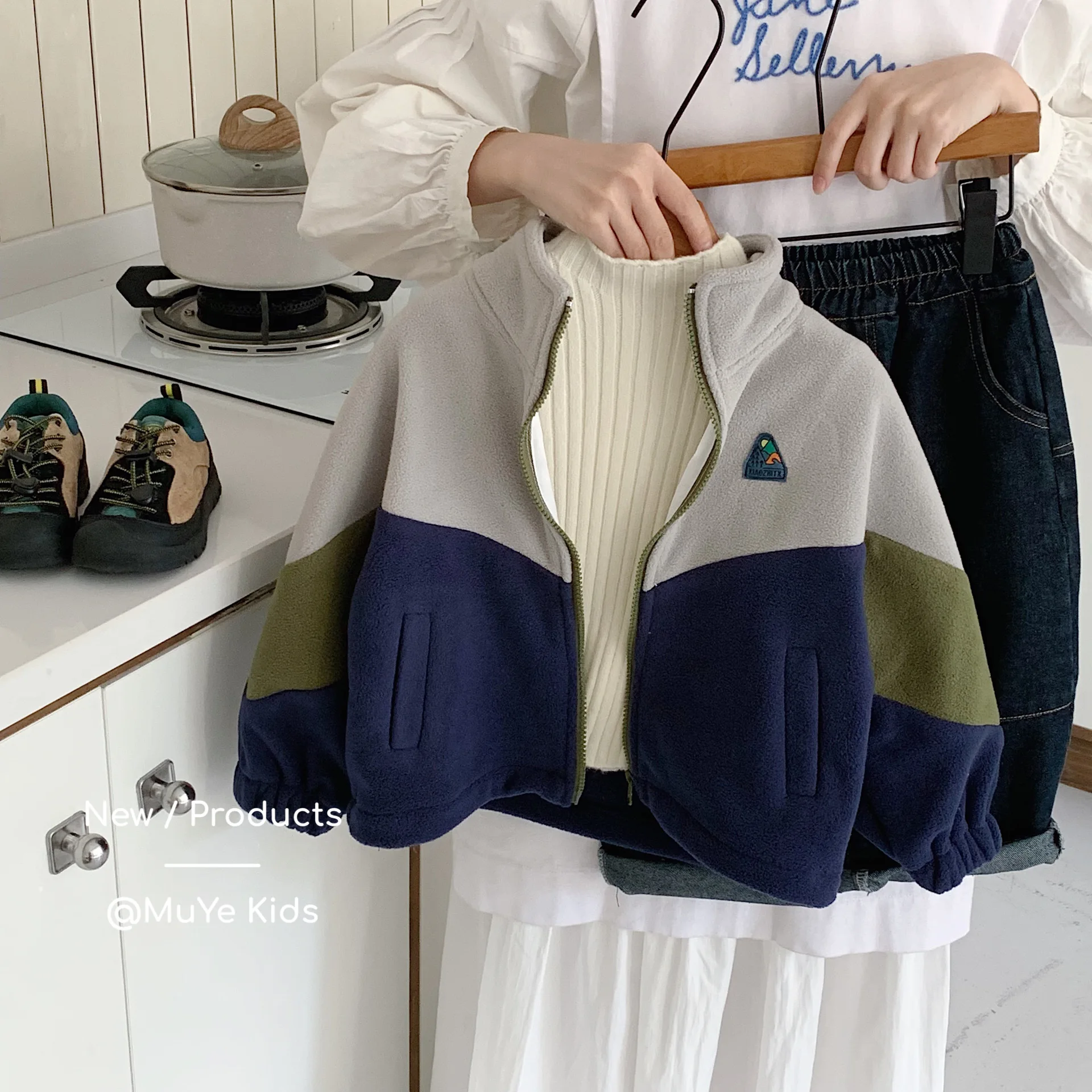 

2025 Winter Children 1-8Y Boys Wool Jacket Patchwork Turtleneck Thick Warm Kids Baby Boys Coat Casual Teen Boys Outerwear Coat