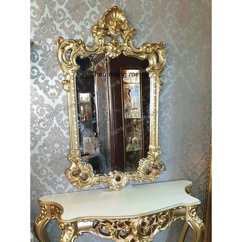 

European retro vanity mirror desktop French engraved wall-mounted toilet art bathroom hanging mirror