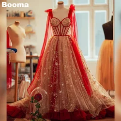 Booma Starry Tulle Red Tulle Prom Dresses Sweetheart Bustier Straps Long Evening Dresses Women's Formal Gowns Wedding Party Gown