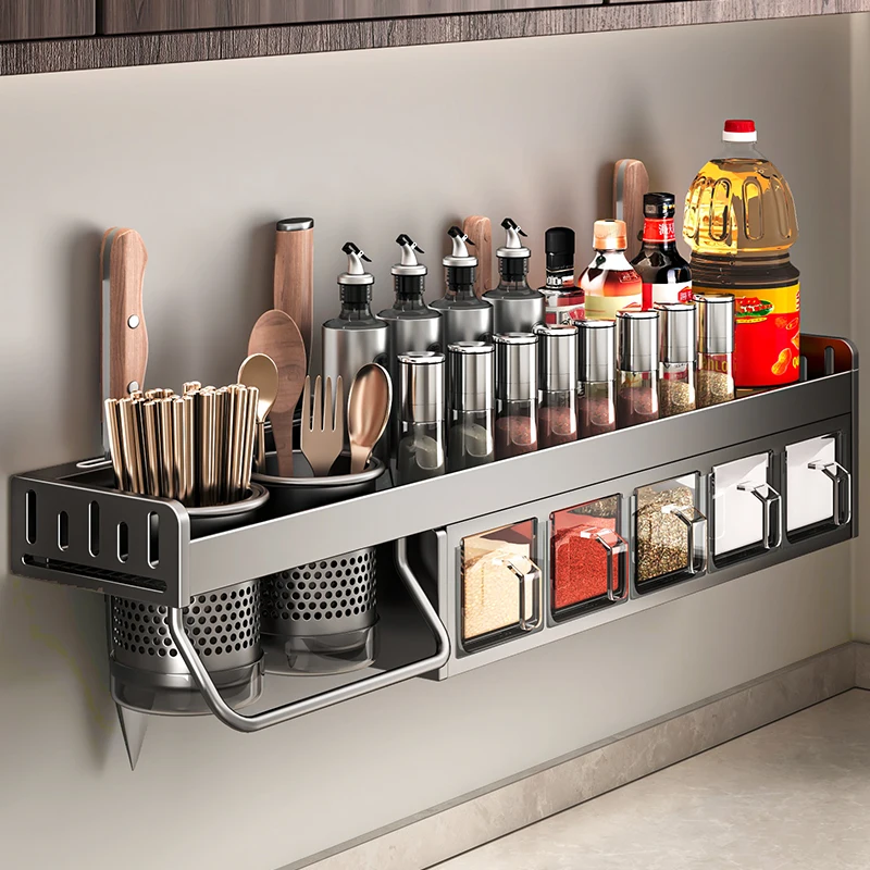 

Kitchen rack No punching Multifunctional wall hanging seasoning box Combination chopstick storage rack