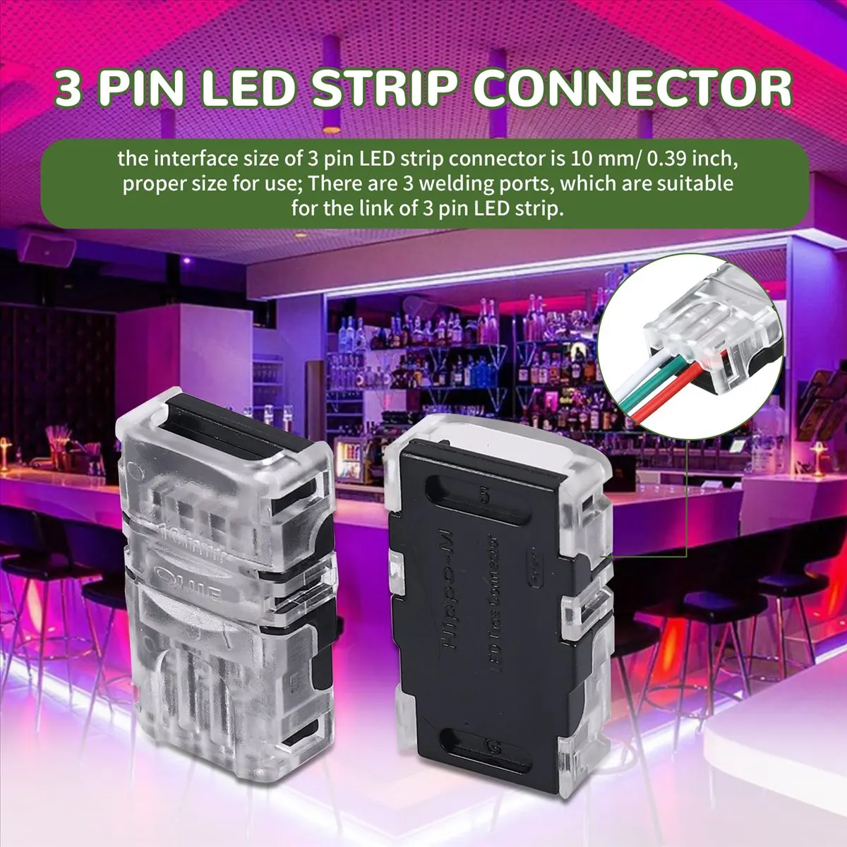 Compatible 11 Pieces Tunable 3 Pin LED Strip Connectors 10mm LED Strip Light Connectors LED Strip Connector Terminal for WS2811 - view 4
