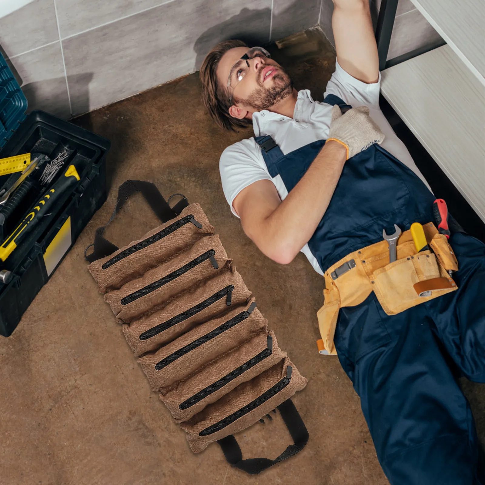 

Сумка-органайзер для инструментов из прочного холста с 6 карманами, компактная, портативная, для автомеханика, для хранения гаечных ключей, для автомобиля, мотоцикла, велосипеда, подарок