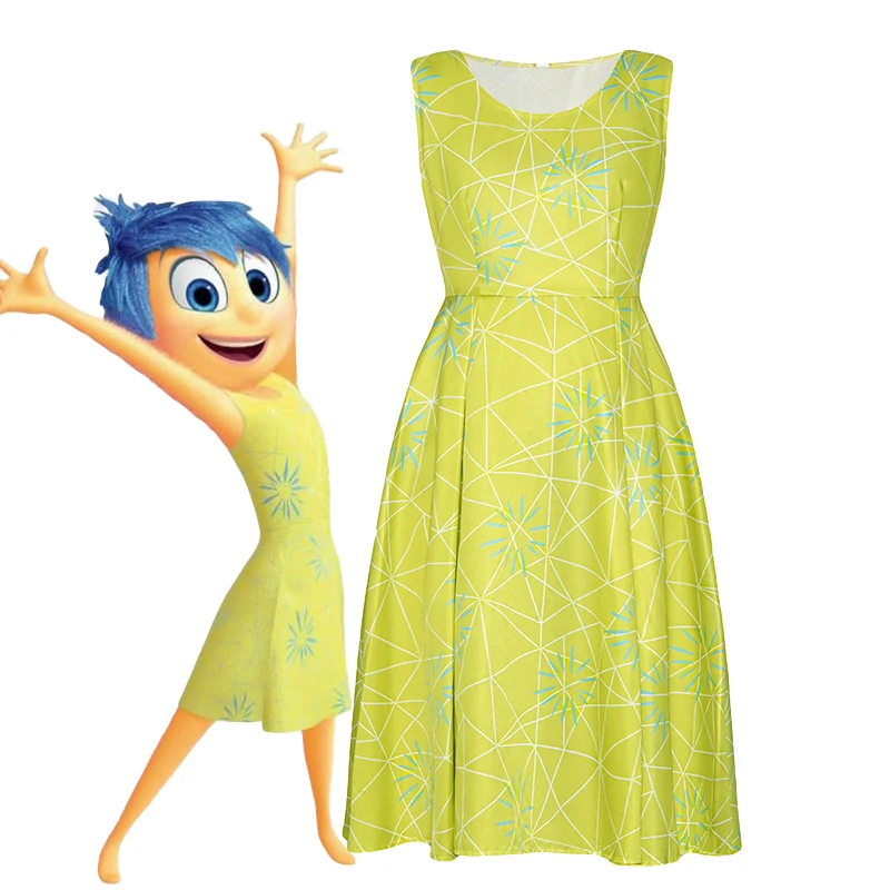Disfraz de Cosplay de la película Joy Disgust, vestido amarillo sin mangas para mujeres y niños, traje de dibujos animados de Joy Disgust, traje de cumpleaños y Carnaval de Halloween