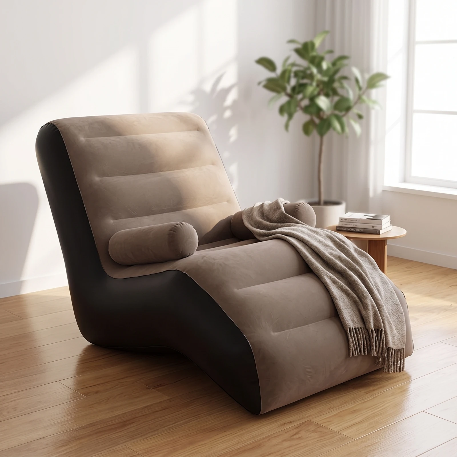 Inflatable Lounge Chair with Backrest Portable Inflatable Sofa Inflatable Chair Flocked Couch Cushioned for Campers, Camping
