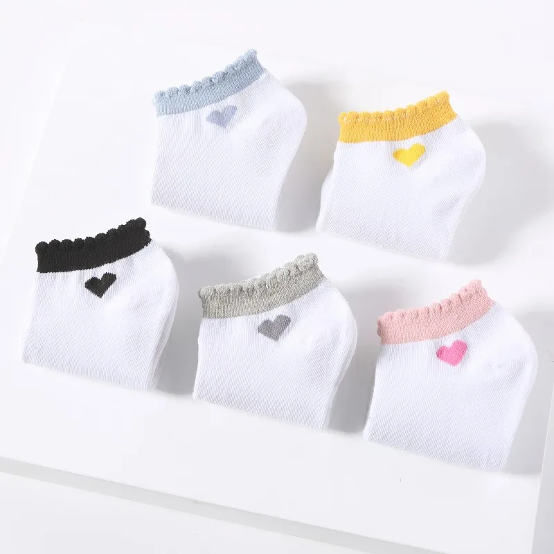 5 Pairs/lot Elegant Funny Candy Colorful Cute Hearts Lace Summer Spring Student Girls Short Female Low Cut Ankle Socks Women