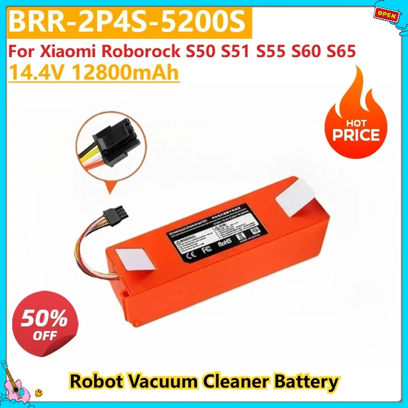 

New Replacement Battery BRR-2P4S-5200S 14.4V 12800mAh Robotic Vacuum Cleaner For Xiaomi Roborock S50 S51 S55 S60 S65