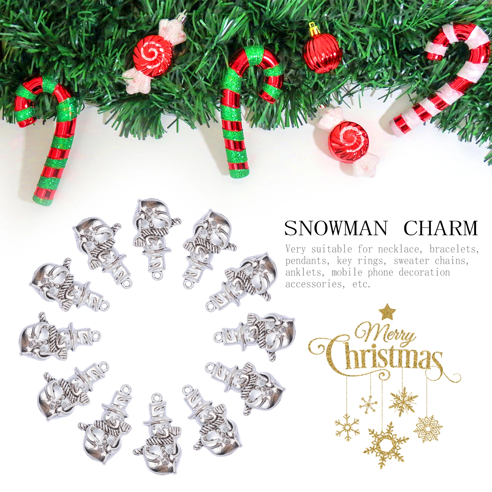 

50Pcs Jewelry Making Pendants Retro Alloy Snowman Charm DIY Charms for Necklace Key Ring Mobile Decoration Snowman Pendant