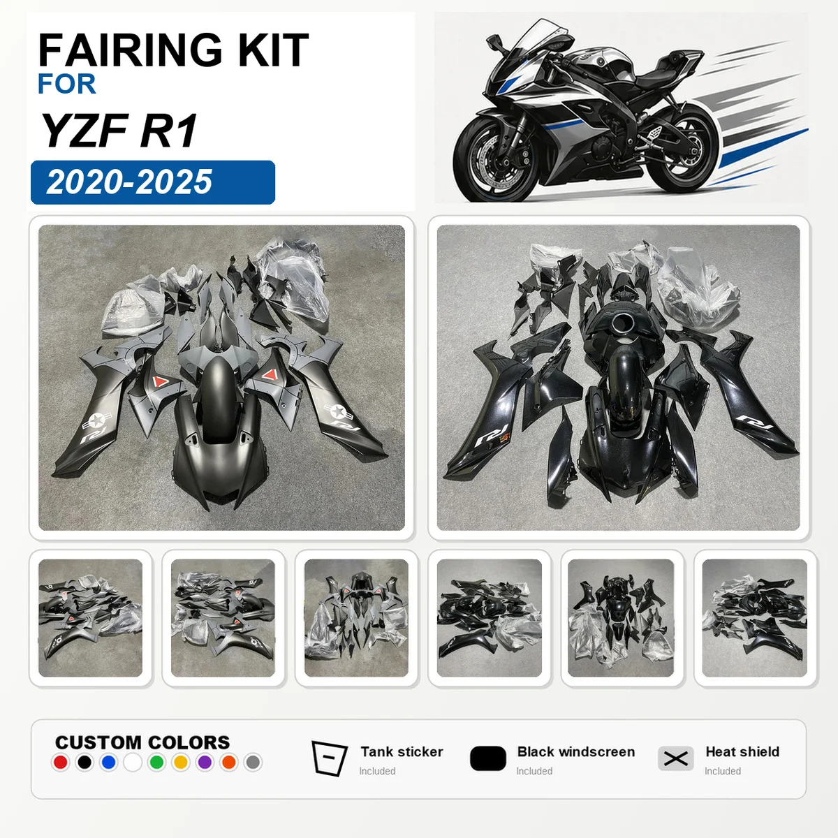 Fit for YZF R1 2020-2025 RN65 1000cc Fairing Kit Injection Moulded ABS Body Panels Cowling Spares Complete Set Parts