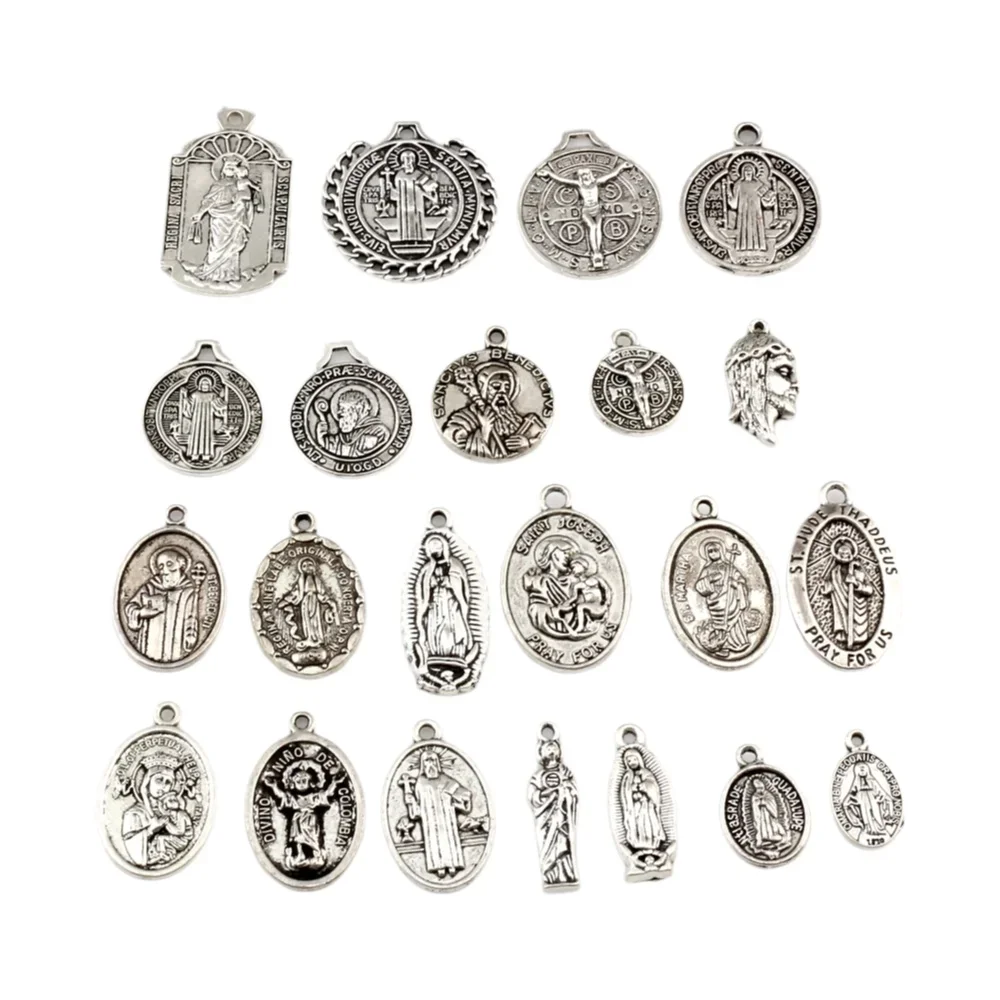 110Pcs Alloy Benedict Crucifix Round Charms Unisex DIY Necklace Pendants Religion Jewelry 22 Style A-617