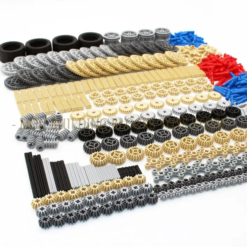 638PCS MOC Mechanical Bulk Building Bricks Technology Parts Gear Rack Cross Axle Accessory Car Tires High-Tech Truck Connector