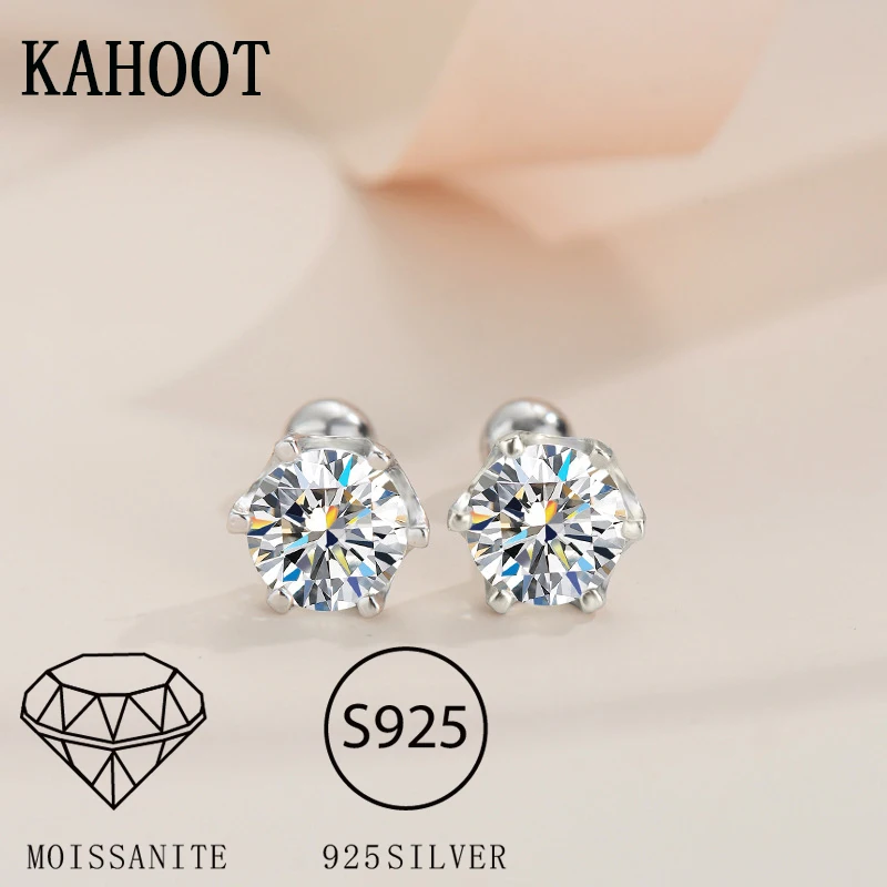 925 Sterling Silver 0.5-1 Carat *2 Moissanite Screw 6-Claw Earring Fashion Casual High-End Design Sense Niche Lady Girlfriend