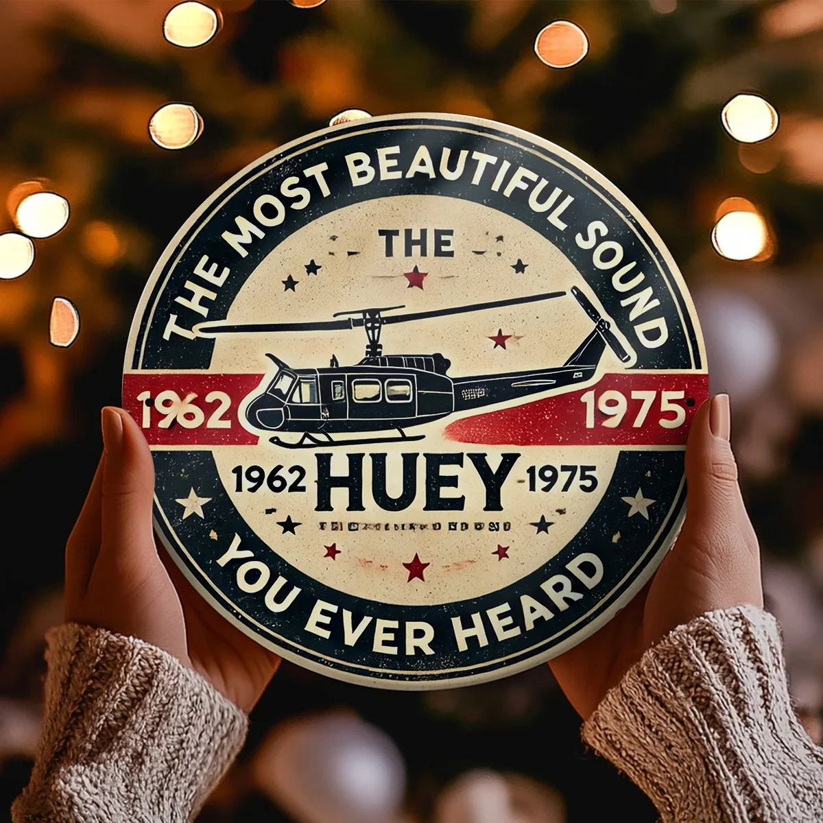 [2D Flat] Vintage Huey Helicopter Aluminum Wall Art, 20X20Cm - Vintage Military Design with 