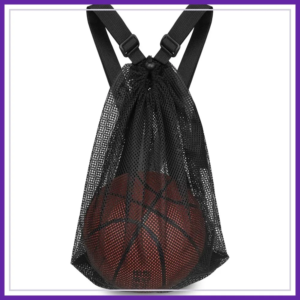 Mesh Drawstring Sports Ball Bag for Basketball Soccer Volleyball - 15x20 inch