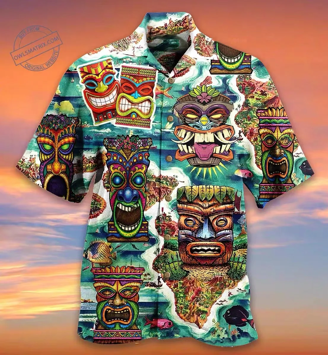 

Tiki summer new casual 3D printed short sleeved Hawaiian shirt men's shirt vacation beach season shirt men's clothing men's clot