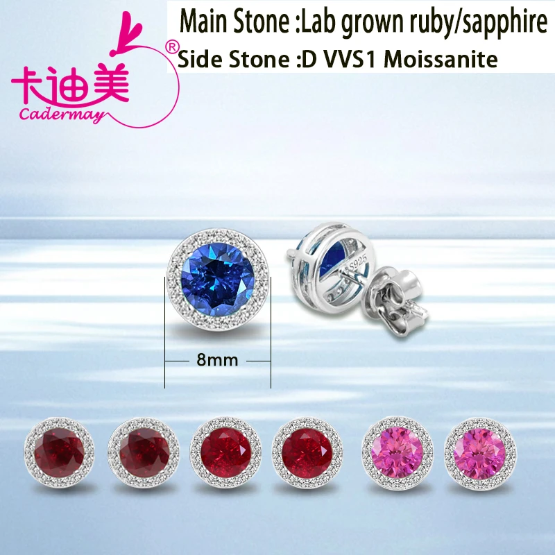 

Круглые серьги из стерлингового серебра S925 с выращенными в лаборатории рубинами цвета голубиной крови и сапфирами цвета василька с включениями, для женщин, изысканные ювелирные изделия
