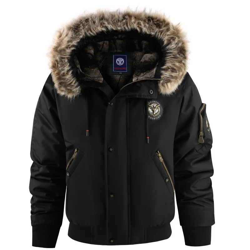 

New Winter Men Hooded Fur Collar Down Jackets Male Outwear Casual Fleece Parkas Warm Coats Good Quality Men Slim Fit Jackets 3XL