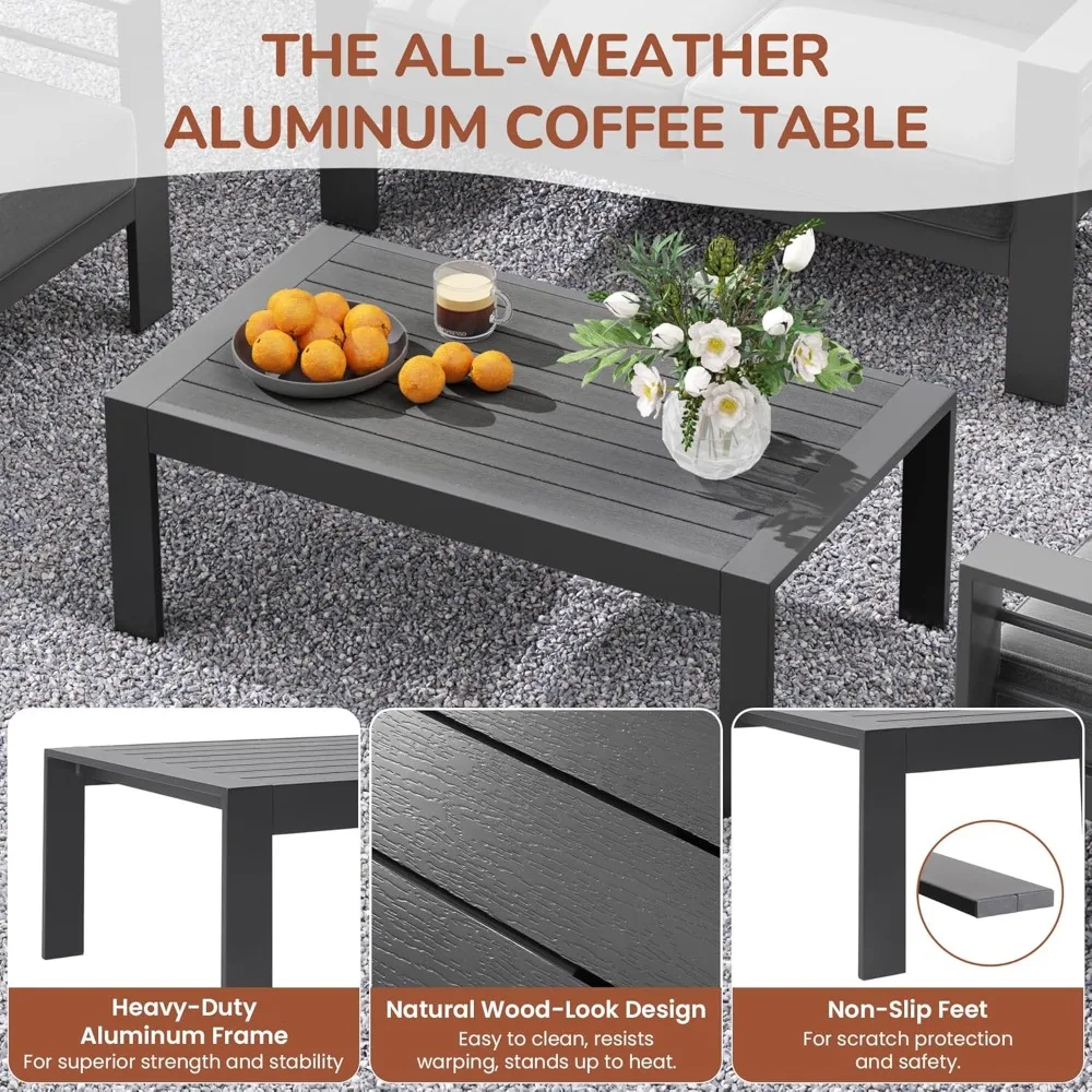 مجموعة أثاث الفناء المصنوعة من الألومنيوم لجميع الأحوال الجوية، مجموعة أثاث خارجي معدني كبير الحجم مع مقعد عميق 27.5 بوصة ومسند ذراع عريض 3.2 بوصة #6