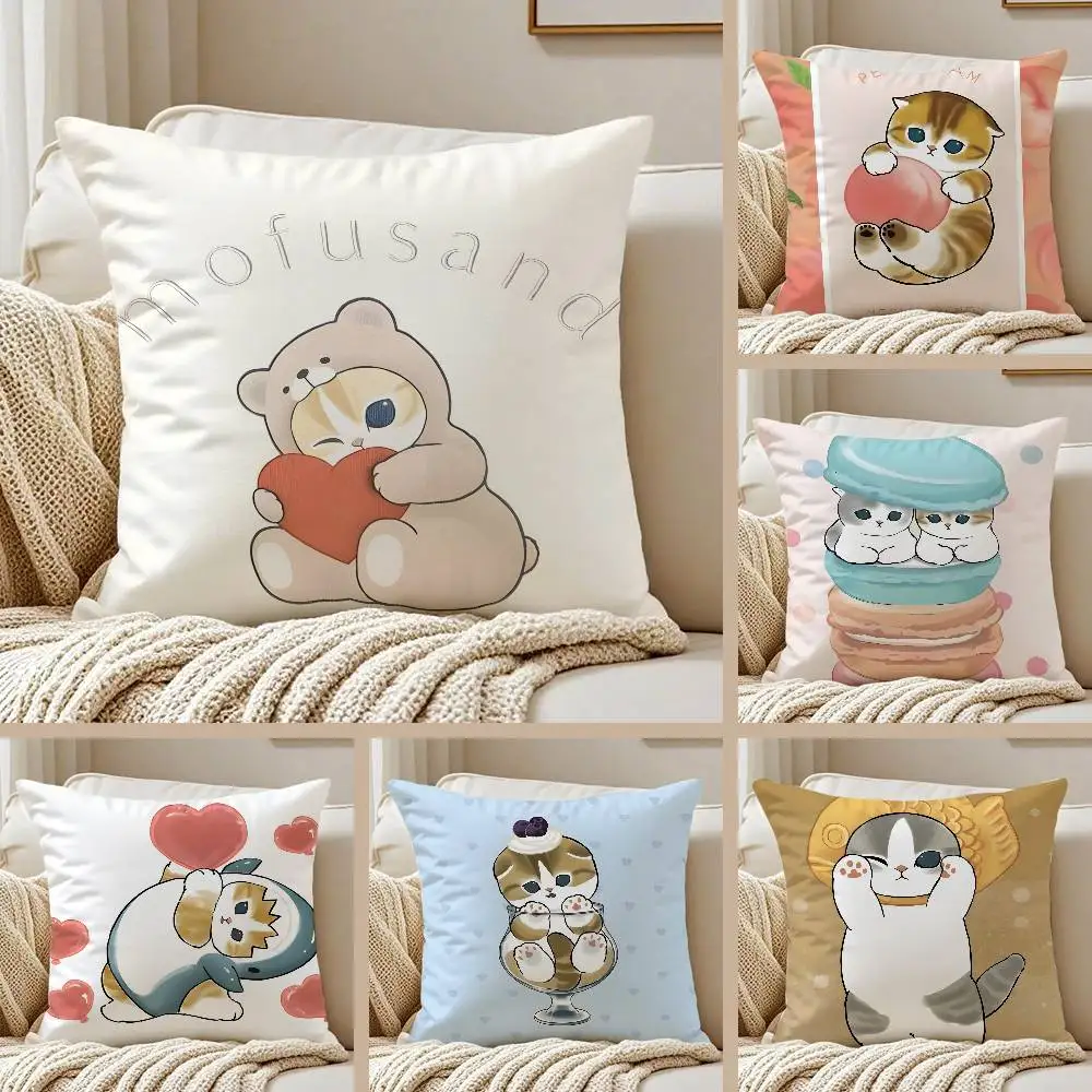 Niedlicher Katzen-Mofusand-Juno-Kissenbezug, Anti-Dustmite-Kissenbezug, unsichtbarer Reißverschluss, seidiger kurzer Plüsch-Sofa-Kissenbezug