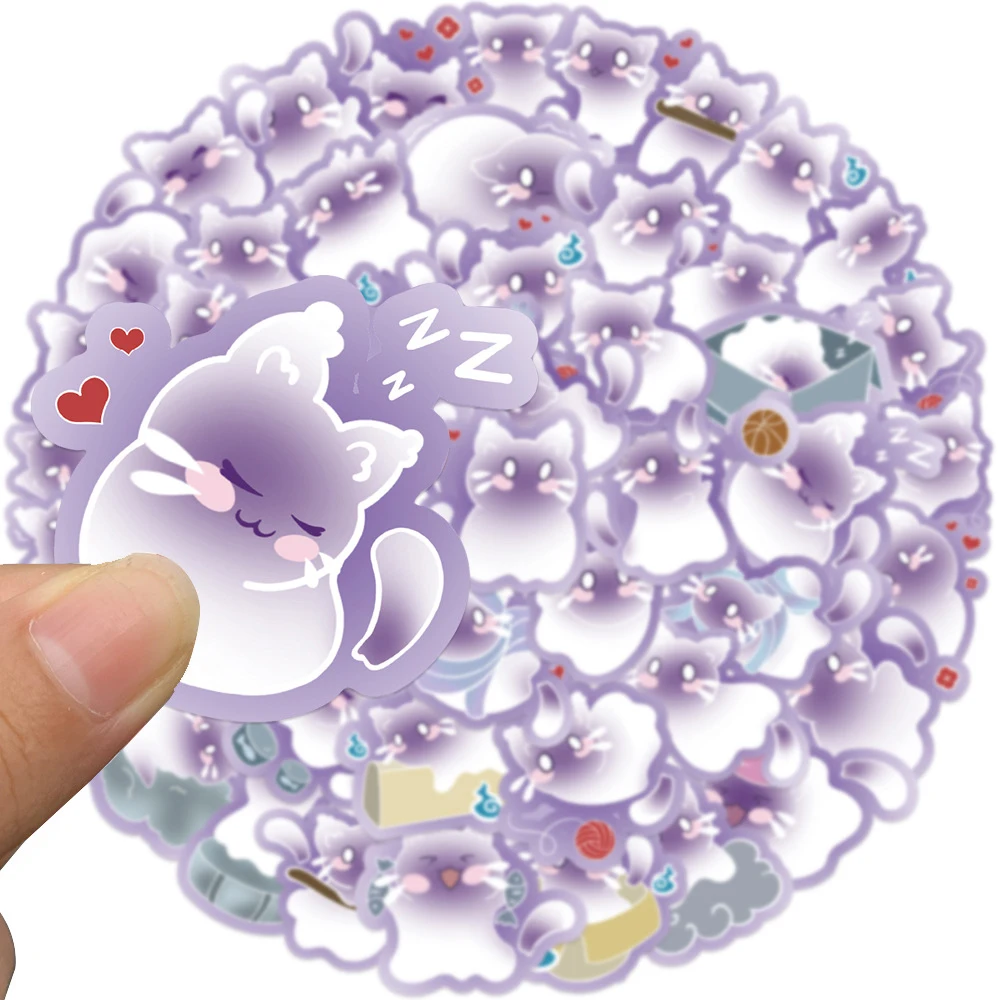 

10/30/50pcs Kawaii Cartoon Purple Spirit Cat Stickers Cute Gradient Graffiti kitten Sticker Suitcase Notebook Phone Decals Pack