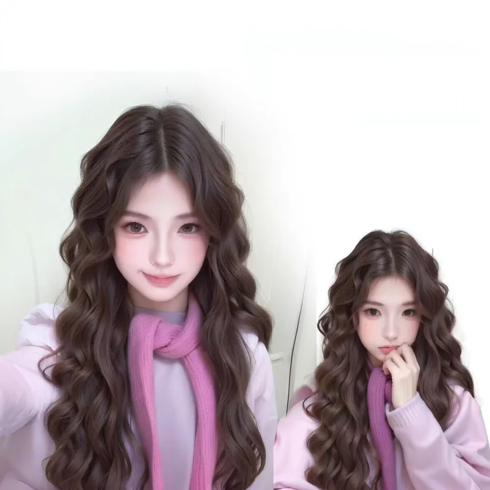 Long Wavy Wig For Women Middle Part Natural Looking Synthetic Hair Breathable Rose Net Comfortable Daily Party Style