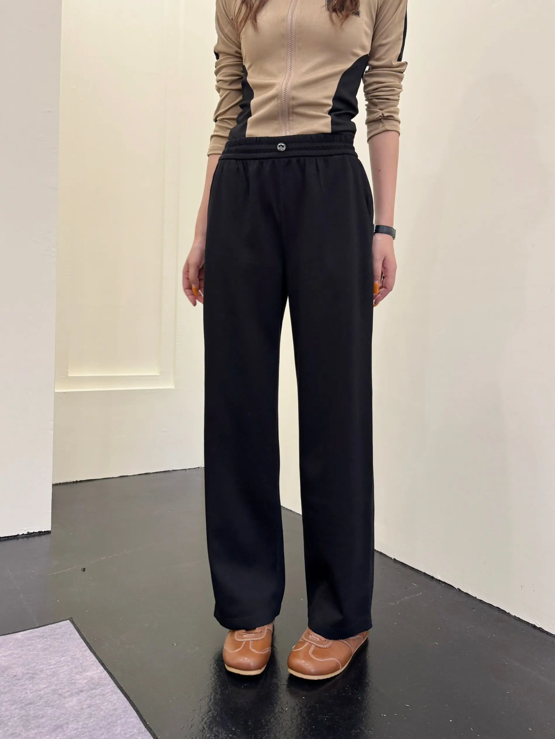 High Waist Wide Leg Casual Pants Women's Smooth Cool Sensation Straight Leggings Autumn New Style V822 Daily Wear Polyester B...