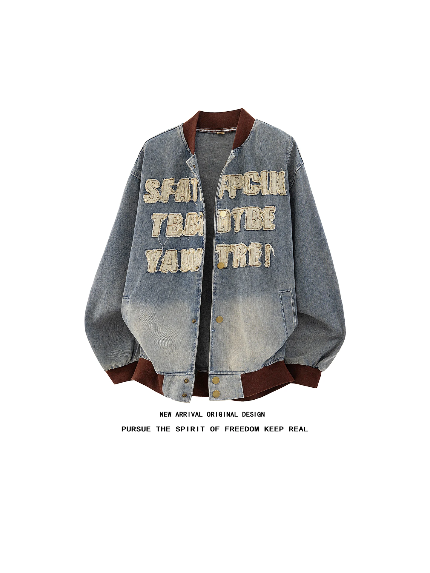 Retro Patchwork Embroidery Baseball Denim Jacket Loose Fit American High Street Washed Design Sense Outerwear for Men