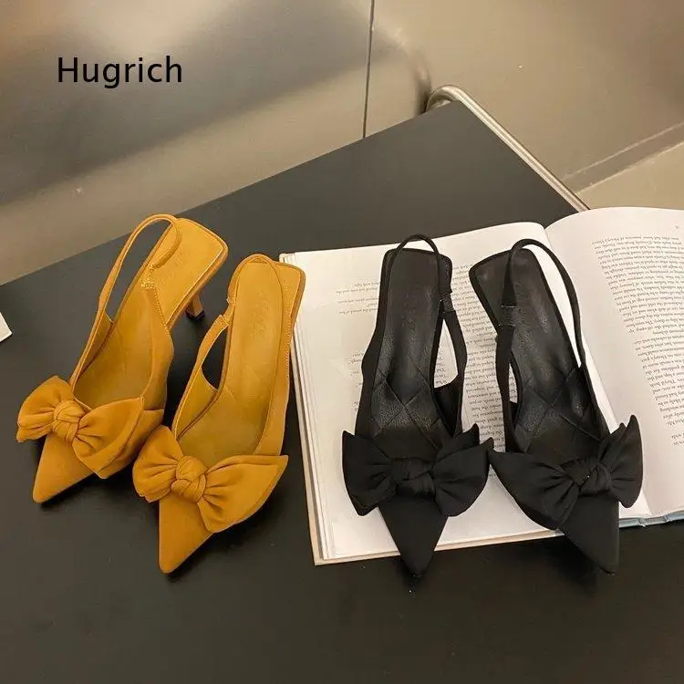 Women Rose Red Bow Pointed Toe Flat Shoes Slingback Pumps Elegant Summer for Daily Office Party Wedding
