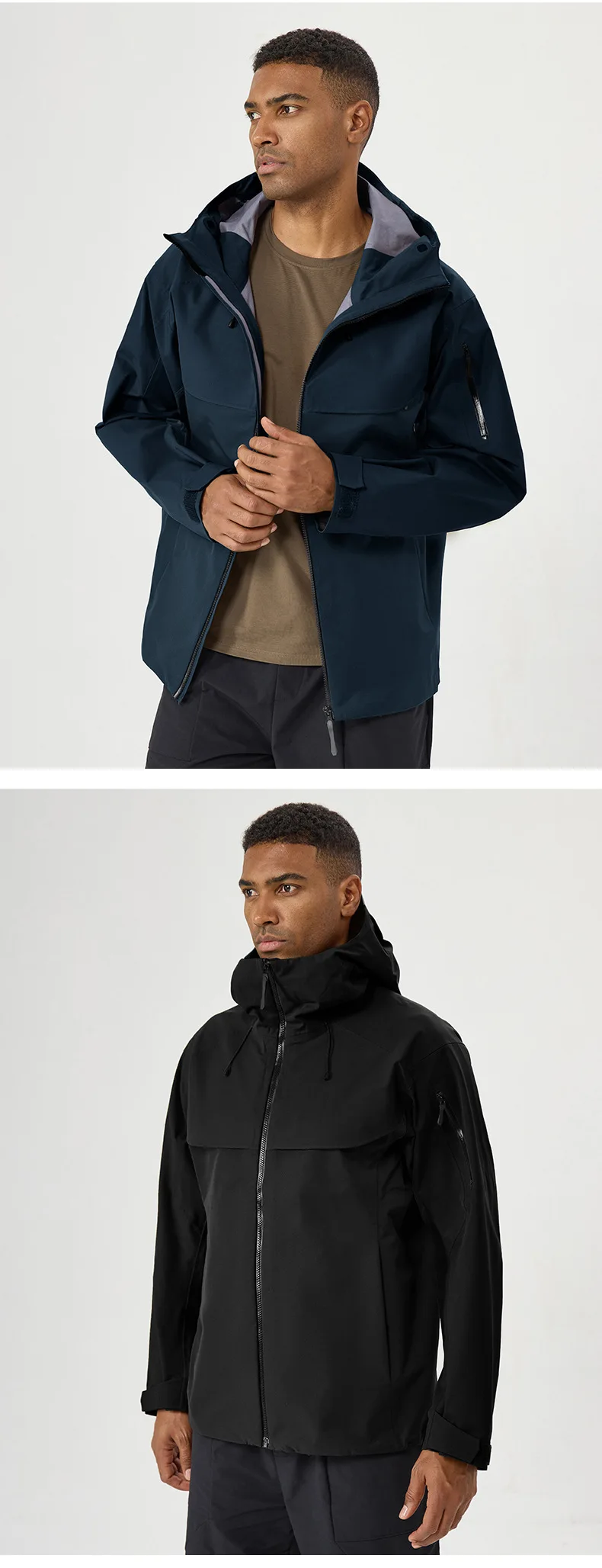 Herbst- und Winter-Hardshell-Windbreaker Winddichte Regenfeste Atmungsaktive Outdoor-Wander- und Bergsteiger-Skijacke mit Kapuze – Detail 31