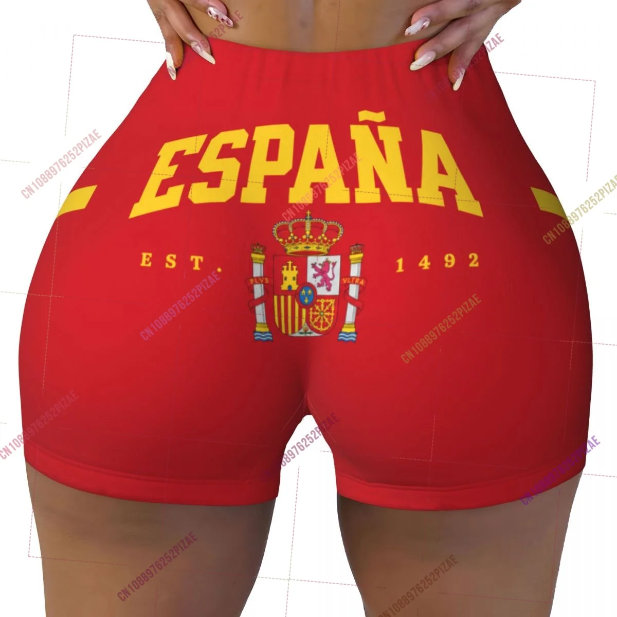 2026 Summer Spain Flag Yoga Shorts for Women Workout Scrunch Butt Lifting High Waisted Gym Running Short Pants